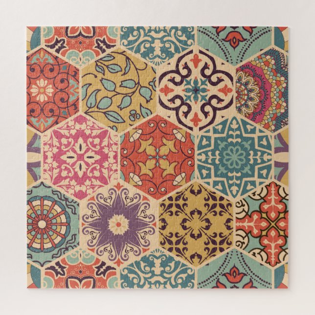 Farbenfrohe Patchwork-Kachel Islamische Motive (Vertikal)