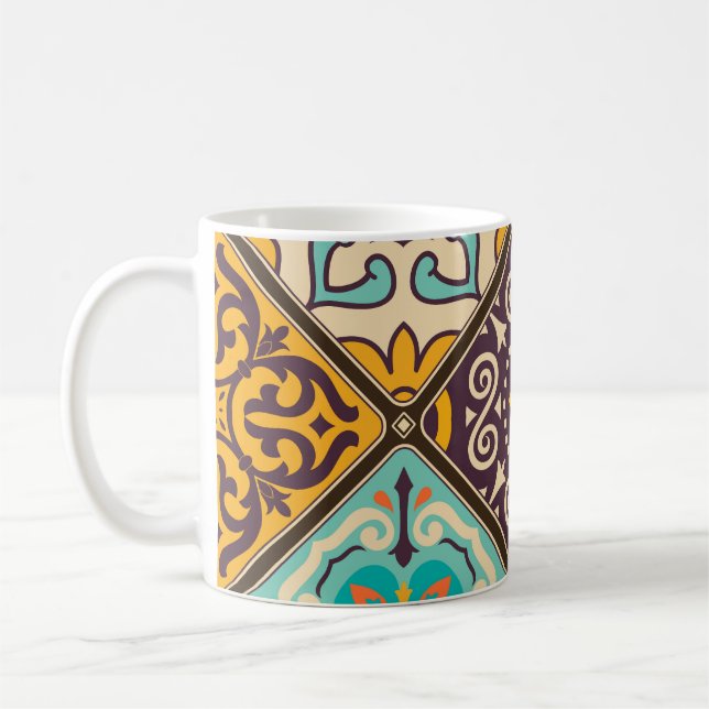 Farbenfrohe Patchwork: Majolica Fliesendesign Kaffeetasse (Links)