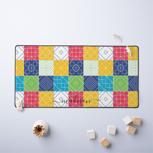 Farbenfrohe Patchwork personalisieren Schreibtischunterlage (Kindertisch)