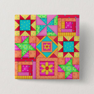 Farbenfrohe Patchwork Quilt 9 Block Art Buttone Button