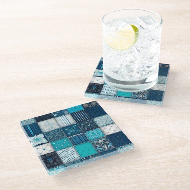 Farbenfrohe Patchwork Quilt Art Glass Untersetzer (Von Creator hochgeladen)