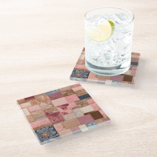 Farbenfrohe Patchwork Quilt Art Glass Untersetzer (Von Creator hochgeladen)