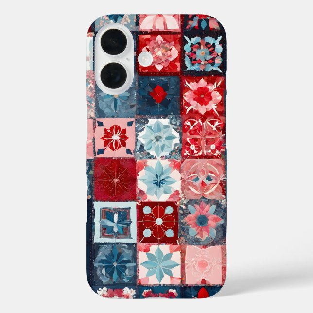 Farbenfrohe Patchwork Quilt Art iPhone Fall 16 Hülle (Rückseite)