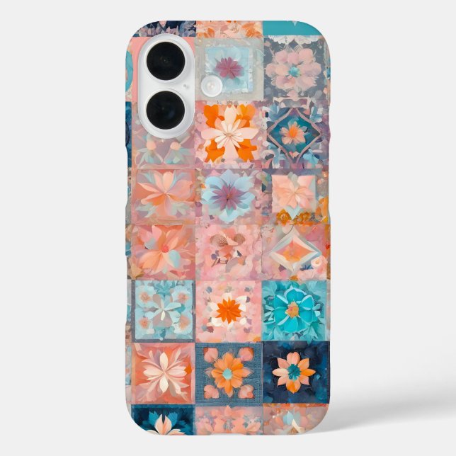Farbenfrohe Patchwork Quilt Art iPhone Fall 16 Hülle (Rückseite)