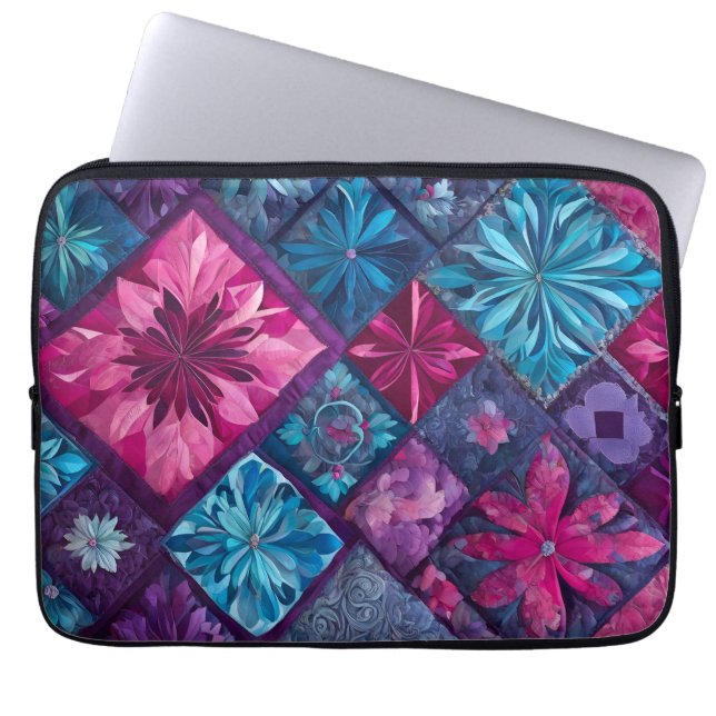 Farbenfrohe Patchwork Quilt Art Laptop Case (Vorderseite)