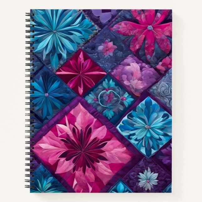 Farbenfrohe Patchwork Quilt Art Spiral Notebook Notizbuch (Vorderseite)