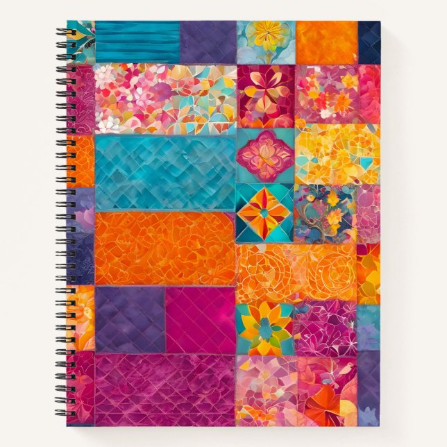 Farbenfrohe Patchwork Quilt Art Spiral Notebook Notizbuch (Vorderseite)