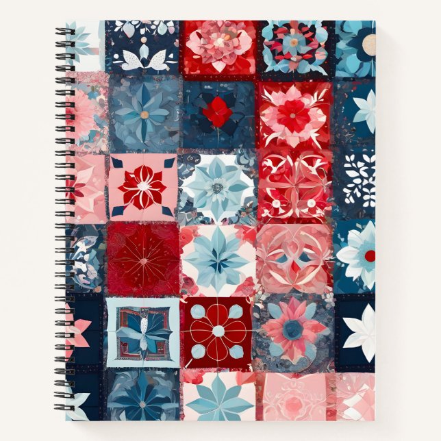 Farbenfrohe Patchwork Quilt Art Spiral Notebook Notizbuch (Vorderseite)