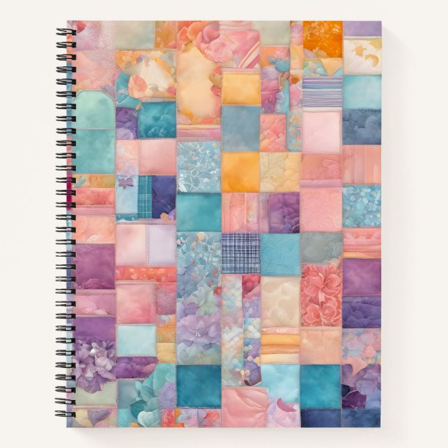 Farbenfrohe Patchwork Quilt Art Spiral Notebook Notizbuch (Vorderseite)