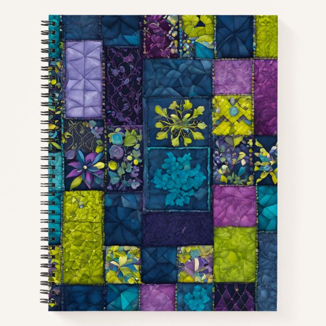 Farbenfrohe Patchwork Quilt Art Spiral Notebook Notizbuch (Vorderseite)