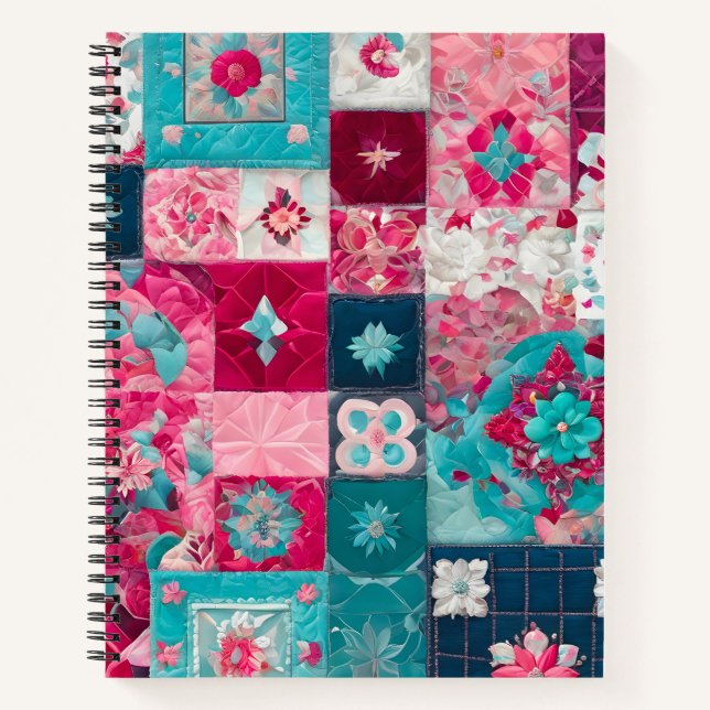 Farbenfrohe Patchwork Quilt Art Spiral Notebook Notizbuch (Vorderseite)