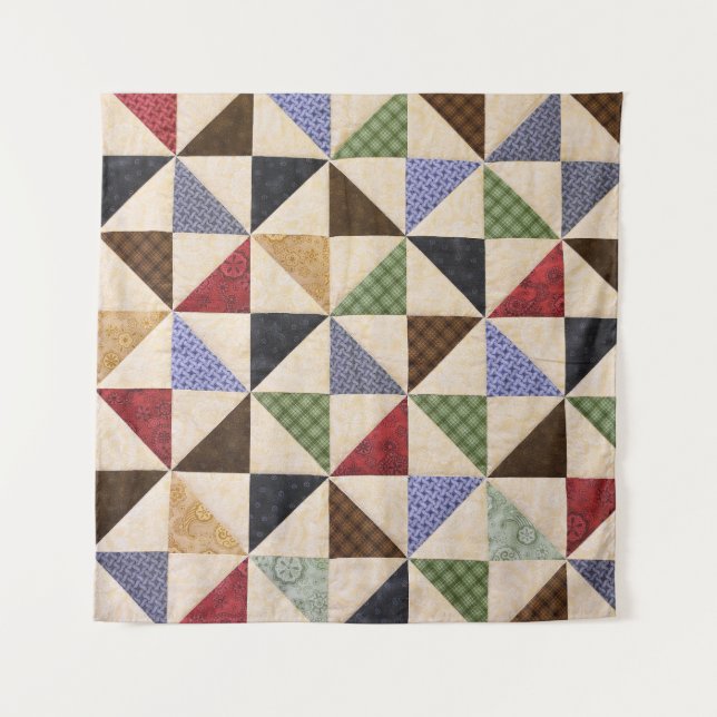 Farbenfrohe Patchwork-Quilt: Blume Textur. Wandteppich (Vorderseite)