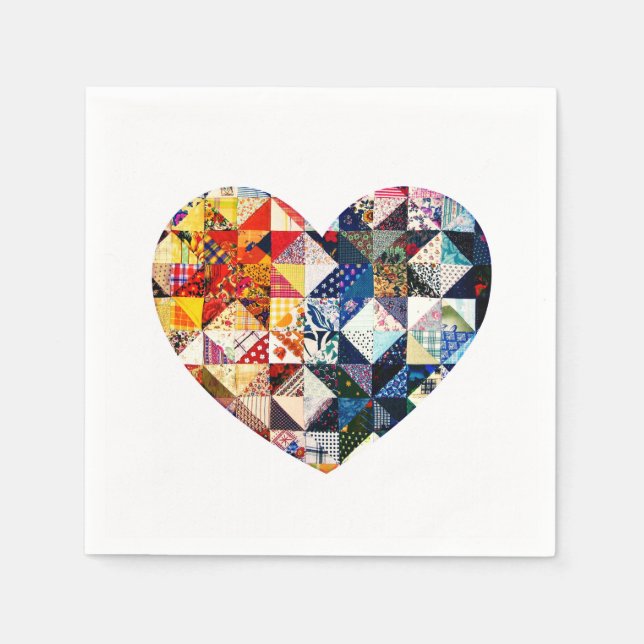 Farbenfrohe Patchwork Quilt Herz Serviette (Vorderseite)