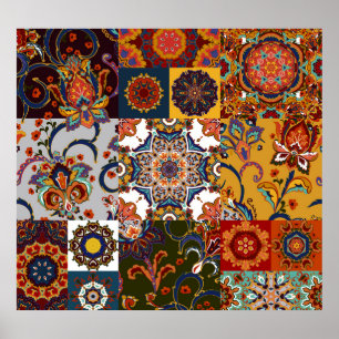 Farbenfrohe Patchwork-Tile: Majolica Pottery Style Poster