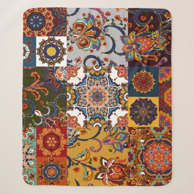 Farbenfrohe Patchwork-Tile: Majolica Pottery Style Sherpadecke (Vorderseite)