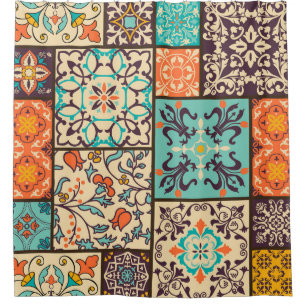 Farbenfrohe Patchwork-Tile: Motive der islamischen Duschvorhang