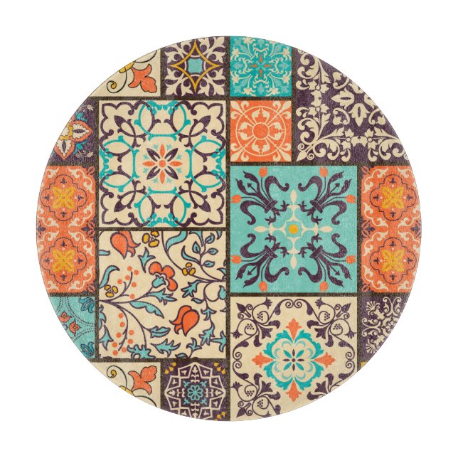 Farbenfrohe Patchwork-Tile: Motive der islamischen Schneidebrett (Vorderseite)