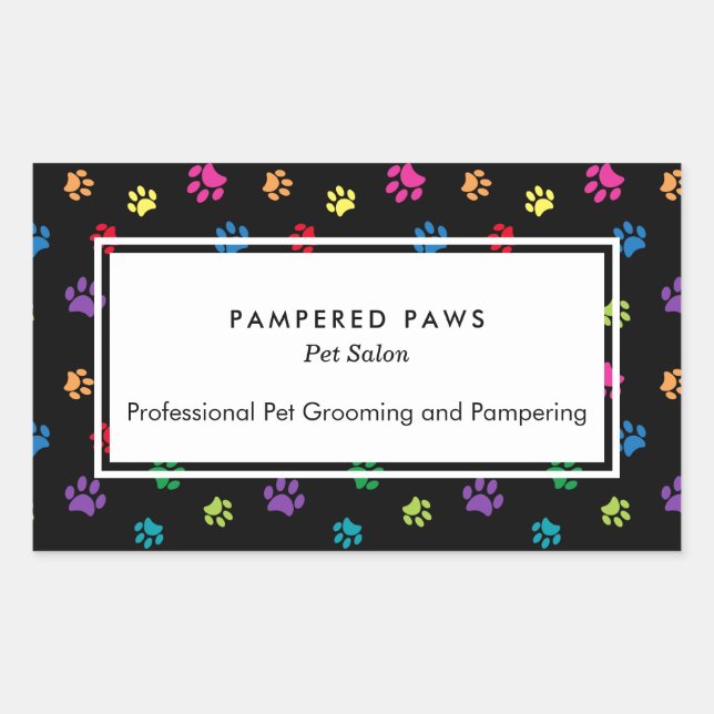 Farbenfrohe Paw druckt Beruflichen Pet Salon Rechteckiger Aufkleber (Vorderseite)