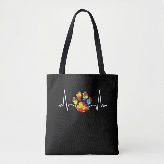 Farbenfrohe Paw Heartbeat-Liebe Tiere Tasche (Vorderseite)