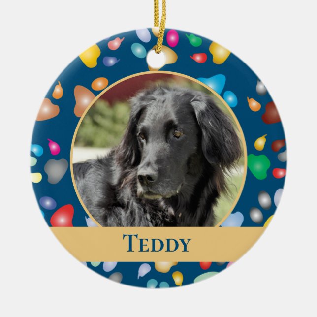 Farbenfrohe Paw Print Pattern Pet Keramik Ornament (Vorne)