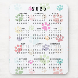 Farbenfrohe Paw Prints 2025 Kalender Mousepad