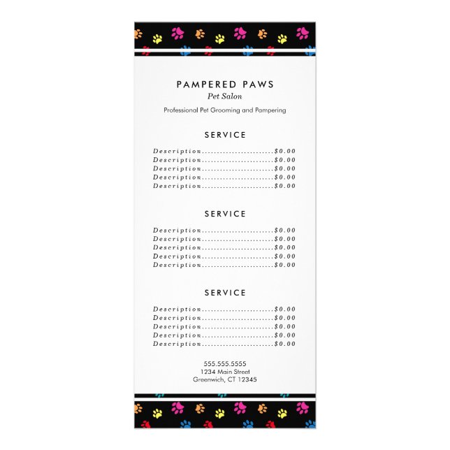 Farbenfrohe Paw Prints Beruflicher Salon-Service Werbekarte (Vorne)
