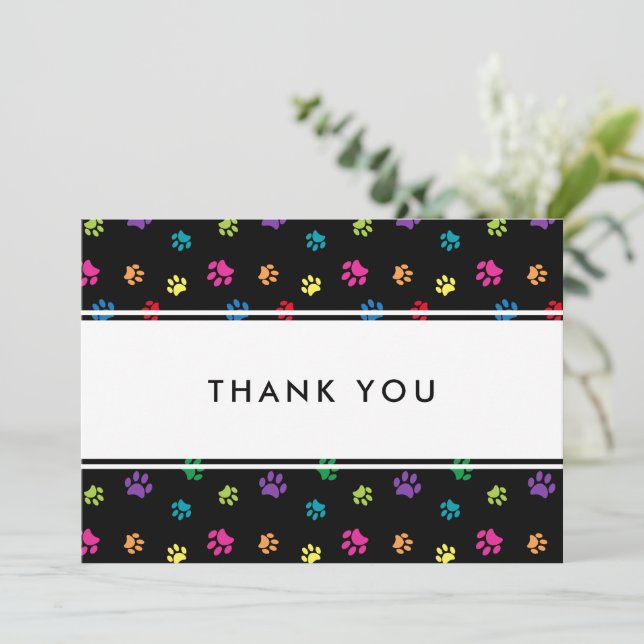 Farbenfrohe Paw Prints Business Vielen Dank Karte (Stehend Vorderseite)