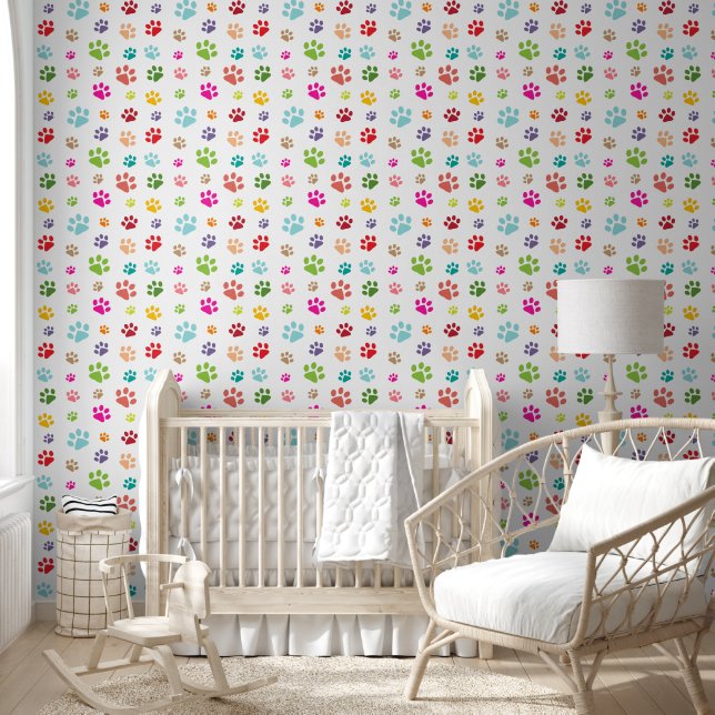 Farbenfrohe Paw Prints Design Tapete (Kinder)