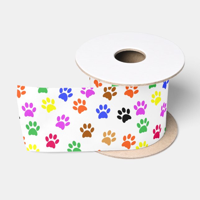 Farbenfrohe Paw Prints Muster Satin Ribbon Satinband (Spule)
