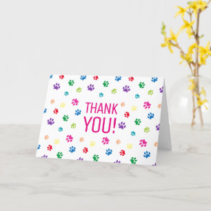 Farbenfrohe Paw Prints Vielen Dank Karte