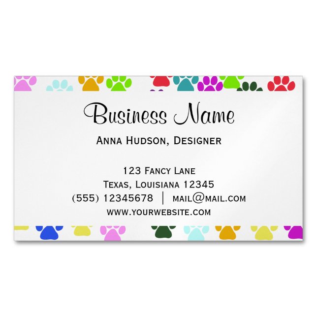 Farbenfrohe Paws, Hundehaufen, Hundewanderer, Pet  Magnetische Visitenkarte (Vorderseite)