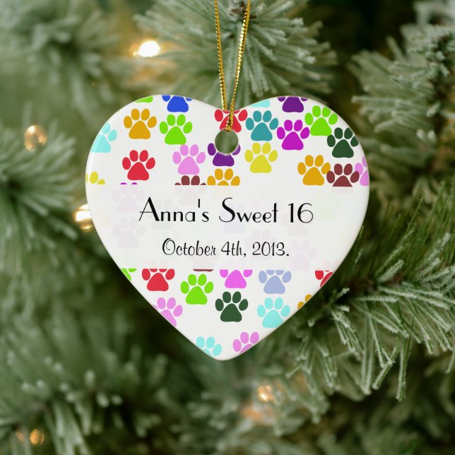 Farbenfrohe Paws, Muster Paw, Hundeschlitten, süß  Keramik Ornament (Baum)
