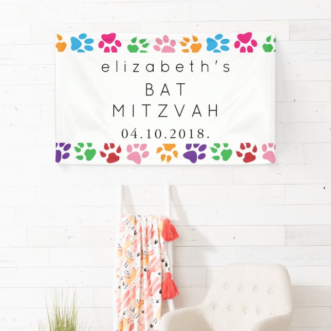 Farbenfrohe Paws, Paw-Muster, Hundepaws, Bat Mitzv Banner (Insitu)