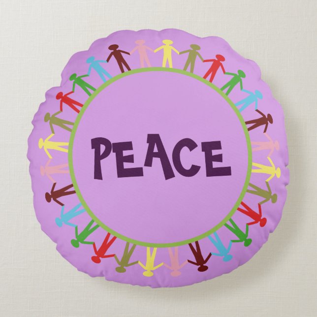 Farbenfrohe PEACE Design Round Throw Kissen (Vorderseite)