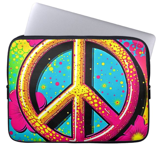Farbenfrohe Peace & Love Stimmung Laptopschutzhülle (Vorderseite)