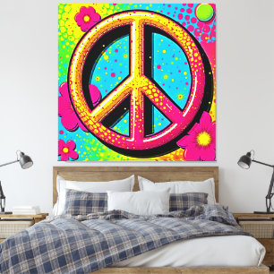 Farbenfrohe Peace & Love Stimmung Leinwanddruck