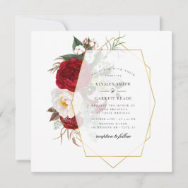 Farbenfrohe Peony Bouquet Gold Rahmen Hochzeit Einladung