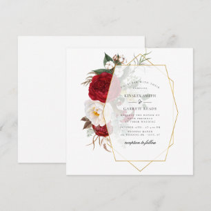 Farbenfrohe Peony Bouquet Gold Rahmen Hochzeit Einladung