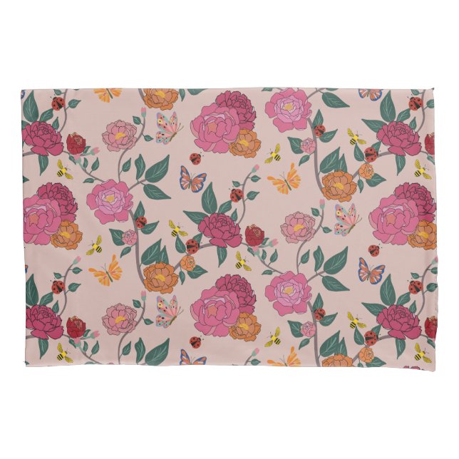 Farbenfrohe Peony, Butterflyts, Biene, Lady Bug&Bl Kissenbezug (Vorderseite)