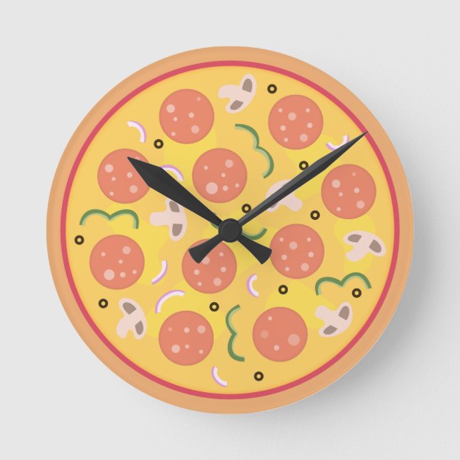 Farbenfrohe Pepperoni Pizza Liebhaber Runde Wanduhr (Vorderseite)