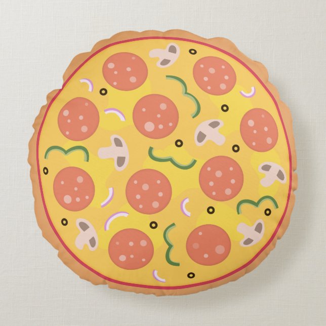 Farbenfrohe Pepperoni Pizza Liebhaber Rundes Kissen (Vorderseite)