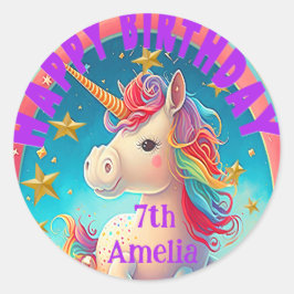 Farbenfrohe Personalisierte Einhorn Themenwohnung  Runder Aufkleber