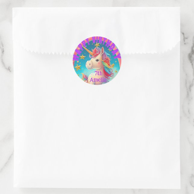 Farbenfrohe Personalisierte Einhorn Themenwohnung  Runder Aufkleber (Tasche)