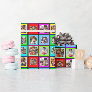Farbenfrohe Personalisierte Neun Foto für Kinder z Geschenkpapier