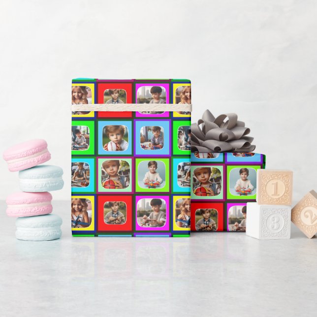 Farbenfrohe Personalisierte Neun Foto für Kinder z Geschenkpapier (Babyparty)