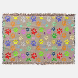 Farbenfrohe Pet Paws Print Pattern Decke