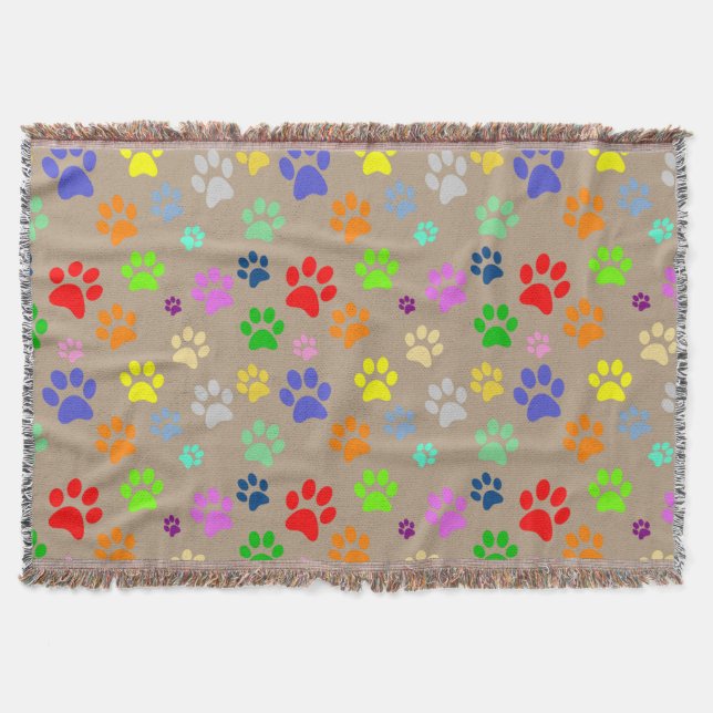 Farbenfrohe Pet Paws Print Pattern Decke (Vorderseite)