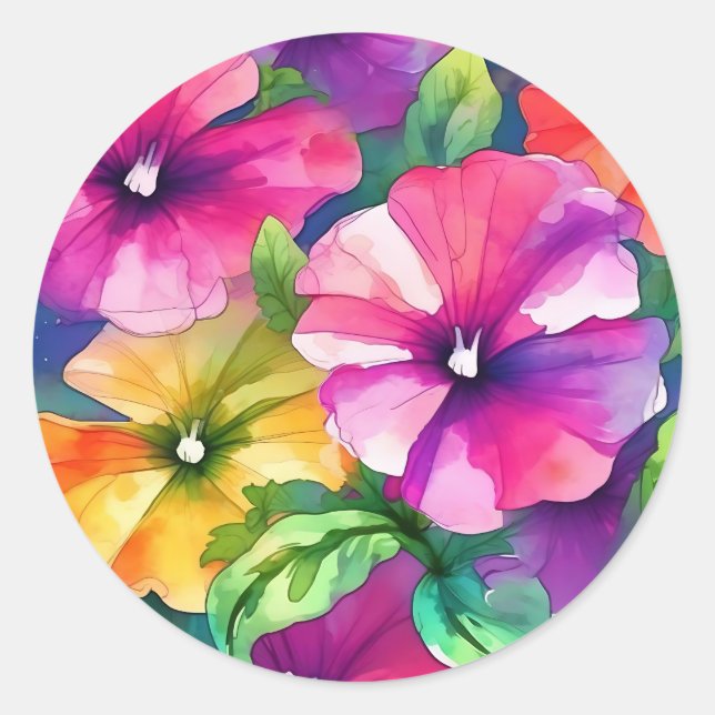Farbenfrohe Petunia Blumenmuster Runder Aufkleber (Vorderseite)