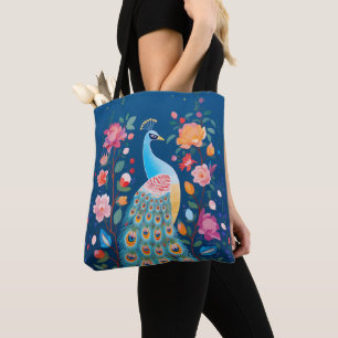Farbenfrohe Pfaue mit blauen grünen Orangenfedern Tasche