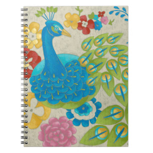 Farbenfrohe Pfaue und Blume Notizblock